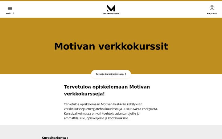Screenshot stránky motiva-verkkokurssit.fi