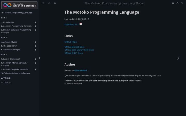 Екранна снимка на motoko-book.dev