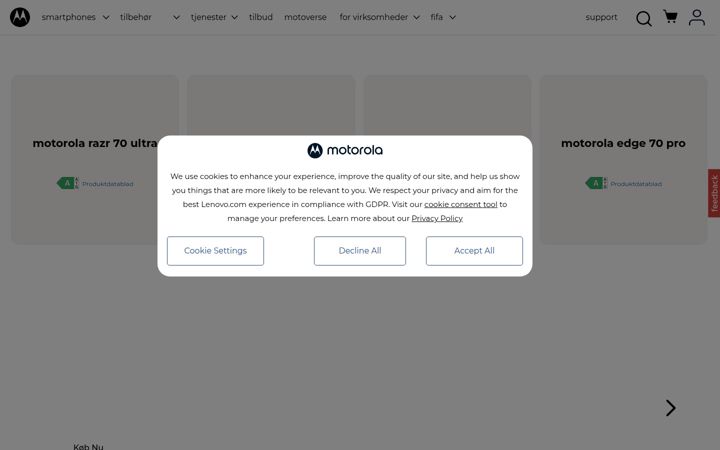 Skærmbillede af motorola.com