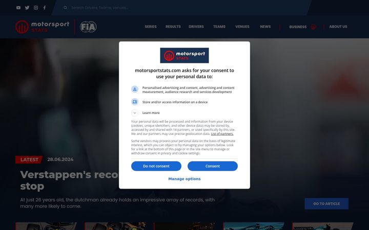 Screenshot of motorsportstats.com