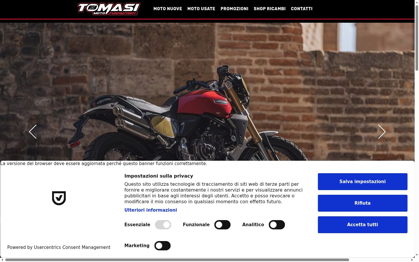 Screenshot del banner di consenso mostrato prima di qualsiasi interazione