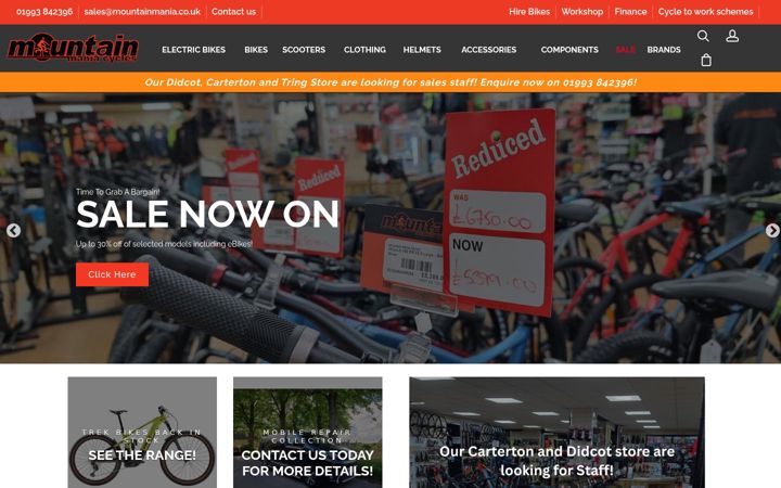Screenshot of mountainmaniacycles.co.uk