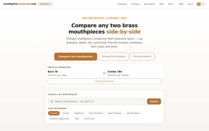 Screenshot of mouthpiececomparator.com