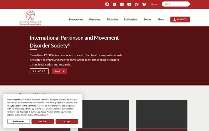 Skärmbild av movementdisorders.org