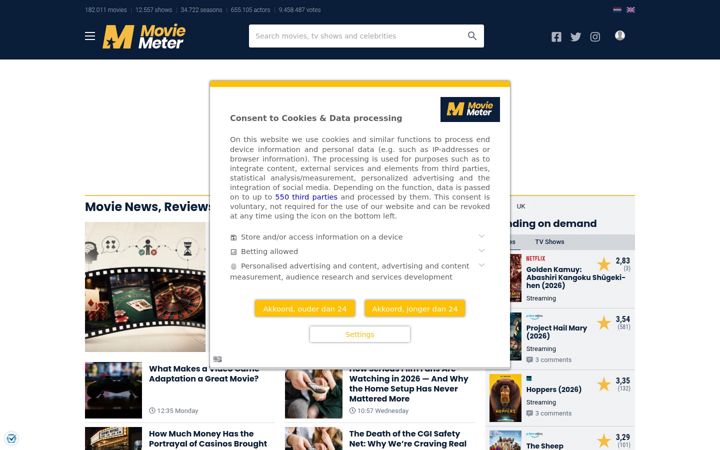 Skjermbilde av moviemeter.com
