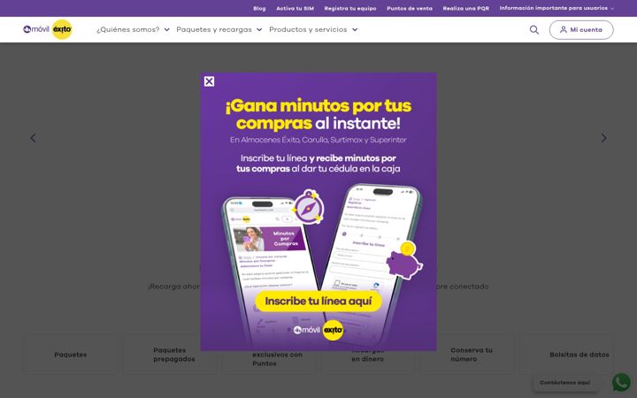 Screenshot of movilexito.com