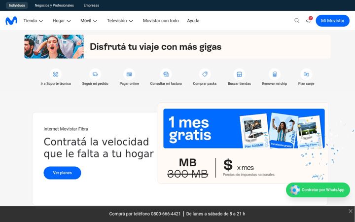 Snímek obrazovky movistar.com.ar