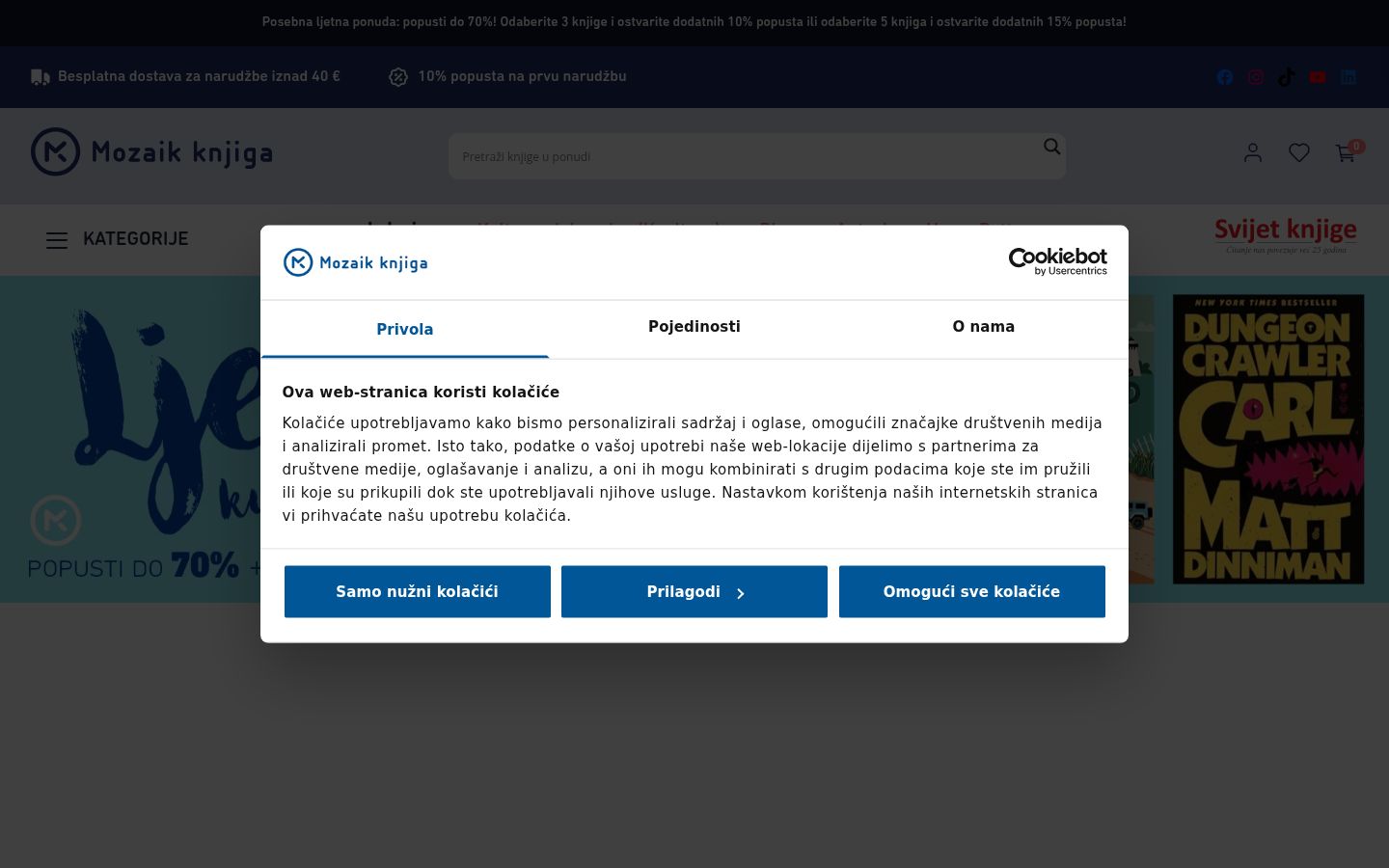 Captura de ecrã do banner de consentimento apresentado antes de qualquer interação