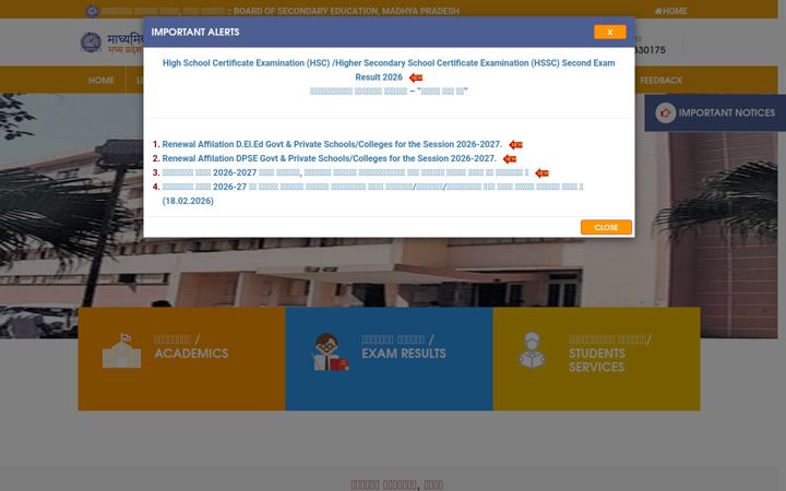 Screenshot of mpbse.nic.in