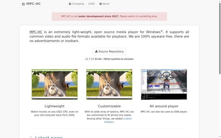 Screenshot of mpc-hc.org