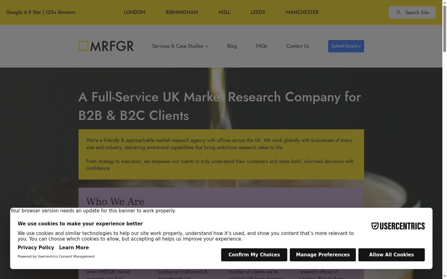 Screenshot of the consent banner shown before any interaction