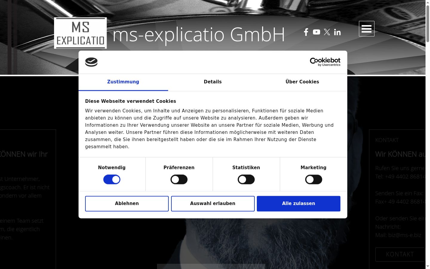 Capture d'écran de la bannière de consentement affichée avant toute interaction