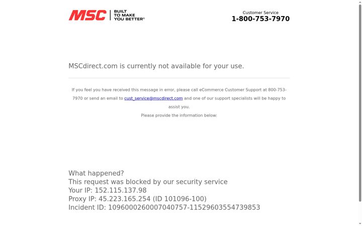 Екранна снимка на mscdirect.com