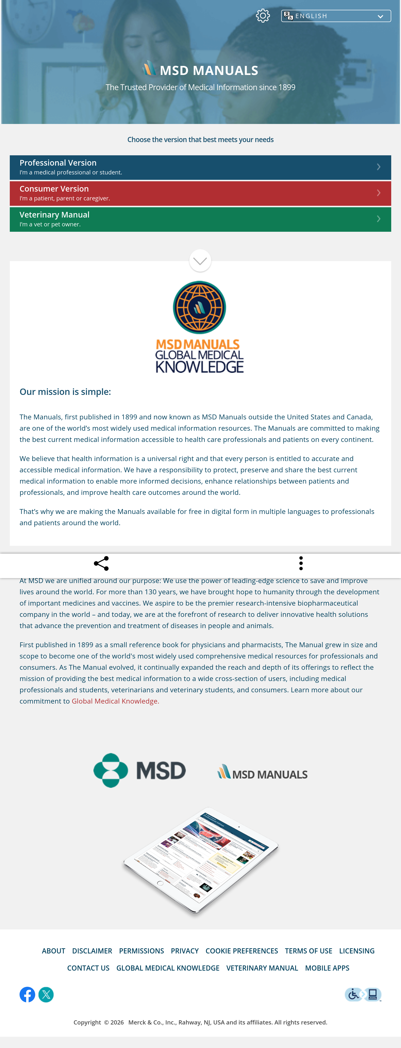 Tablet screenshot of msdmanuals.com