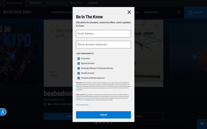 Screenshot of msg.com