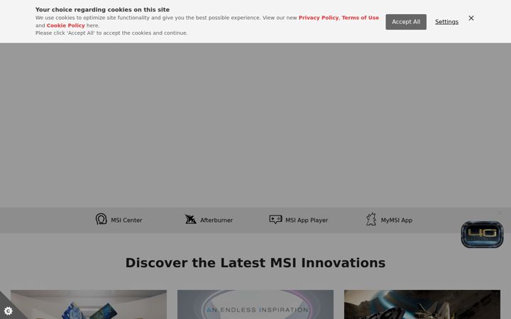 Skærmbillede af msi.com