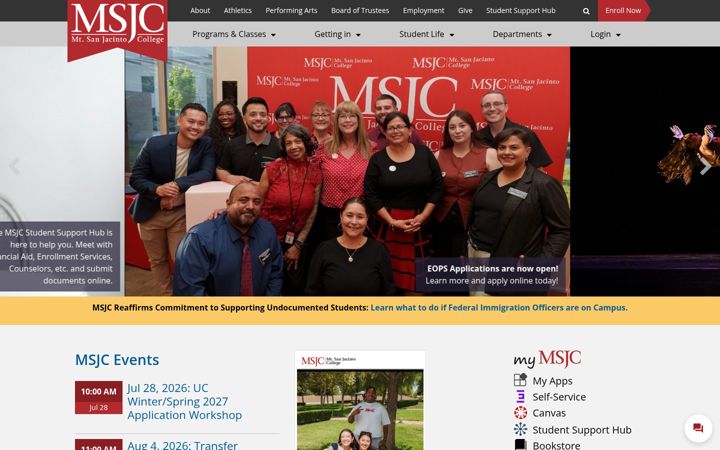 Screenshot of msjc.edu