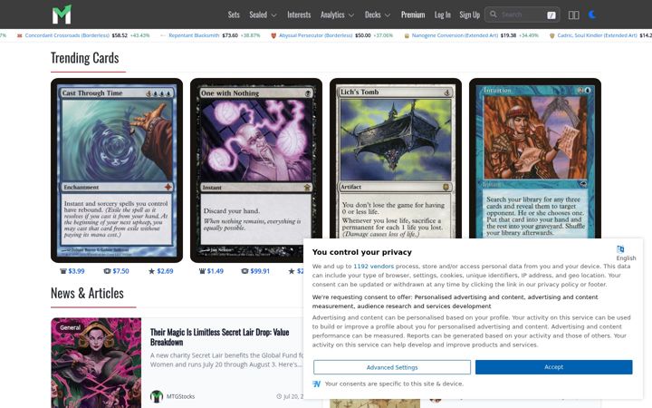 Screenshot of mtgstocks.com
