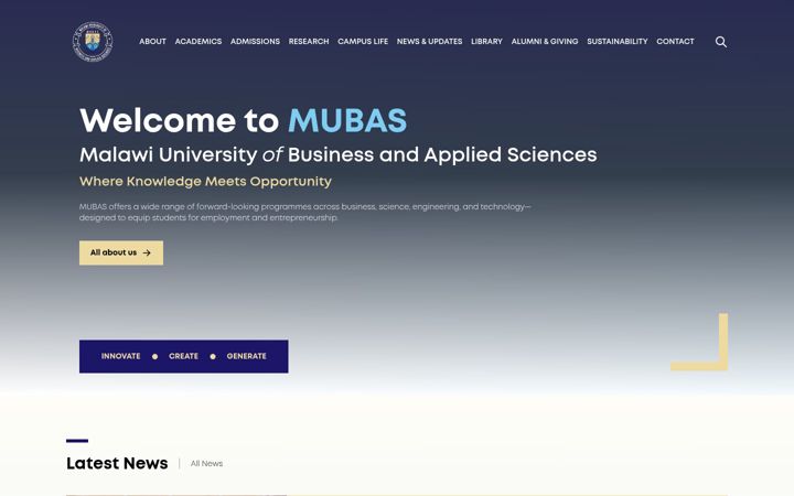 Screenshot of mubas.ac.mw