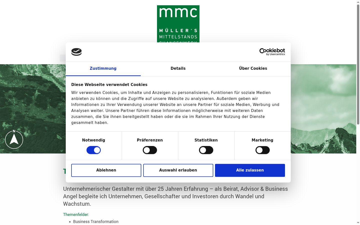 Screenshot del banner di consenso mostrato prima di qualsiasi interazione