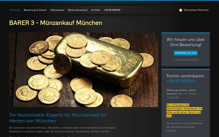 Kuvakaappaus sivustosta muenzankauf-muc.de