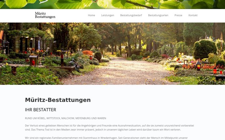 Screenshot of mueritz-bestattungen.de