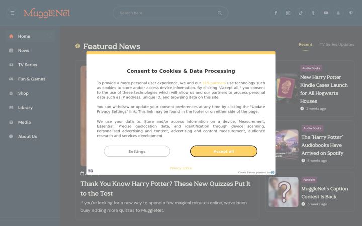 Screenshot of mugglenet.com