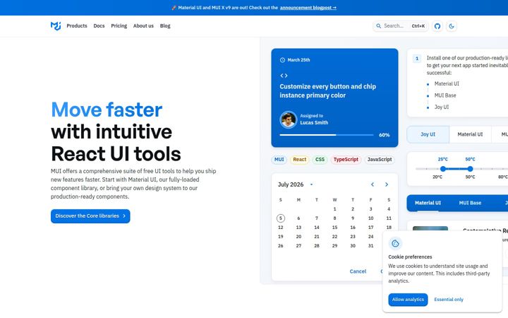 Screenshot of mui.com