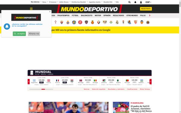 Screenshot of mundodeportivo.com