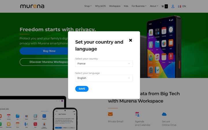 Screenshot of murena.com