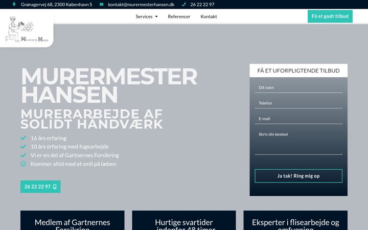 Screenshot of murermesterhansen.dk
