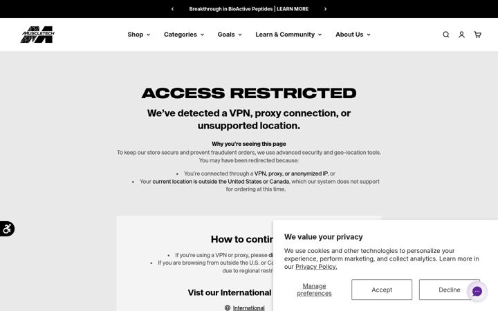 Screenshot of muscletech.com