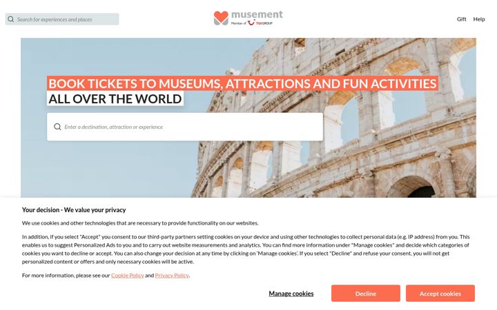 Ekrano kopija musement.com