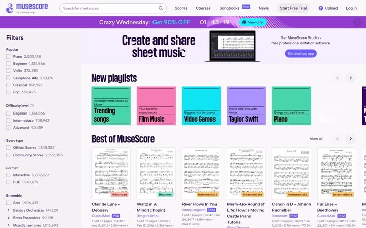 Screenshot ta' musescore.com