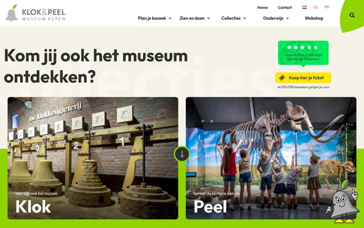 Snímek obrazovky museumklokenpeel.nl
