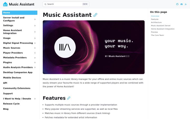 Screenshot of music-assistant.io