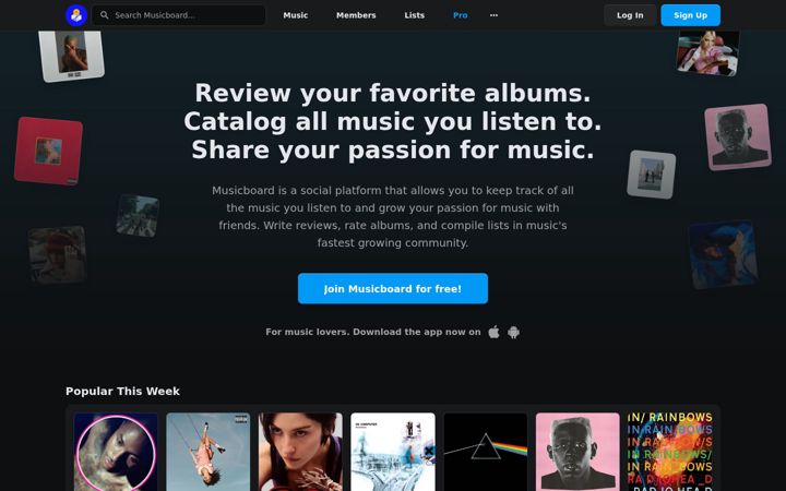 Screenshot of musicboard.app