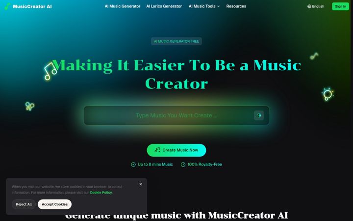 Zrzut ekranu musiccreator.ai