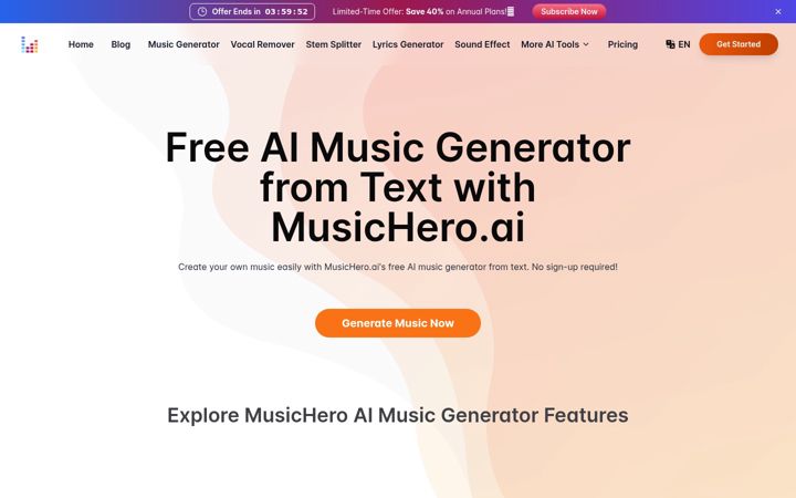 Posnetek zaslona musichero.ai