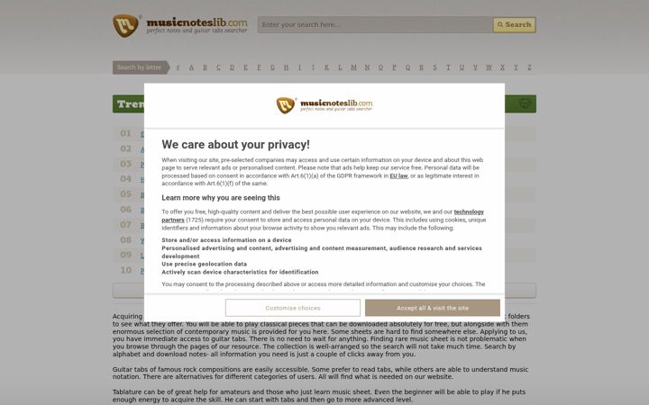 Kuvakaappaus sivustosta musicnoteslib.com