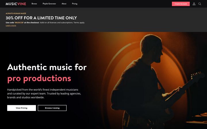 Kuvakaappaus sivustosta musicvine.com