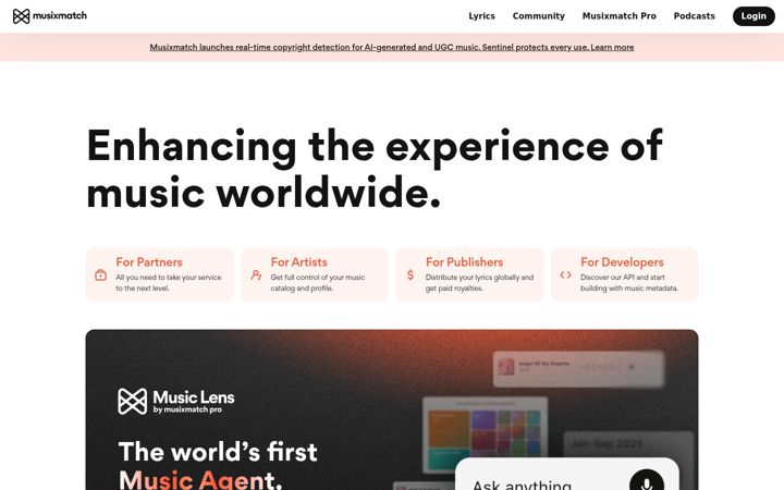 Snímek obrazovky musixmatch.com
