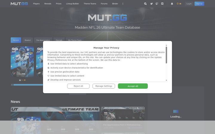 Screenshot of mut.gg