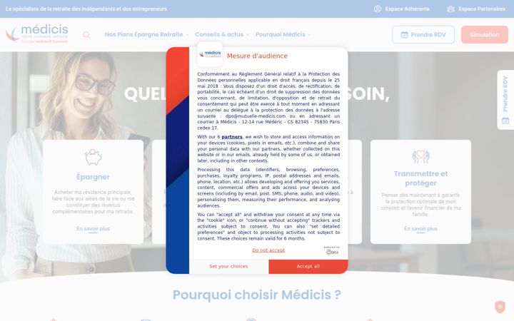 Snímek obrazovky mutuelle-medicis.com