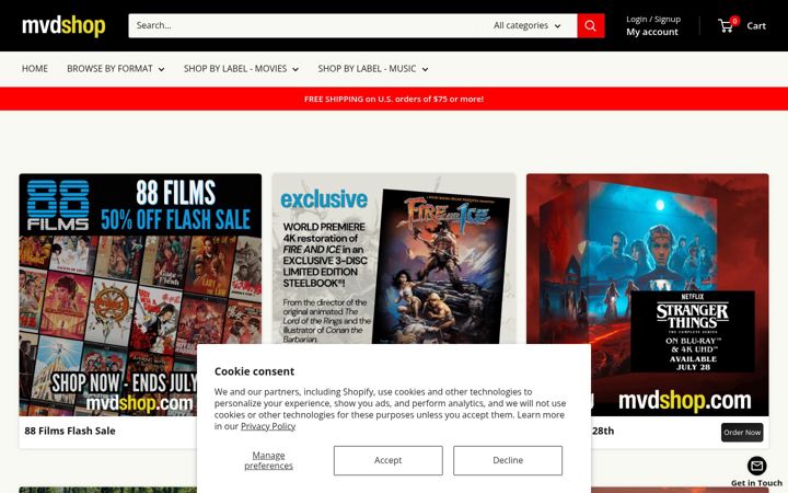 Screenshot of mvdshop.com