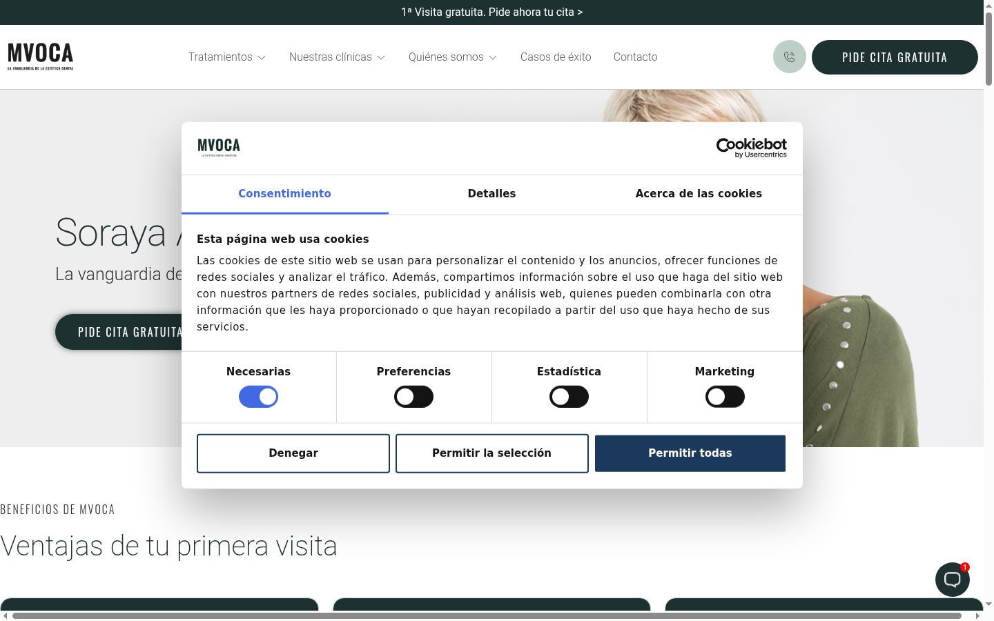 Capture d'écran de la bannière de consentement affichée avant toute interaction