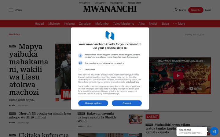 Screenshot of mwananchi.co.tz