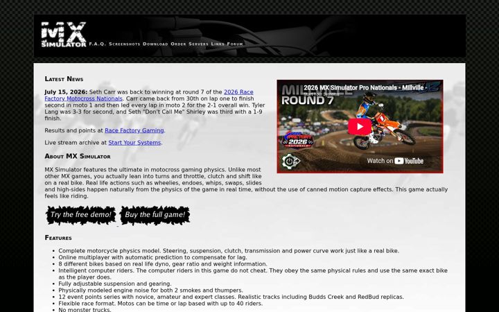 Ekrānuzņēmums no mxsimulator.com