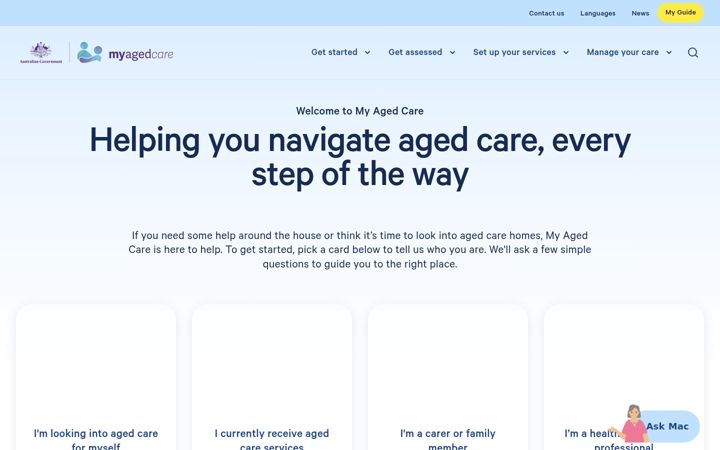 Screenshot of myagedcare.gov.au