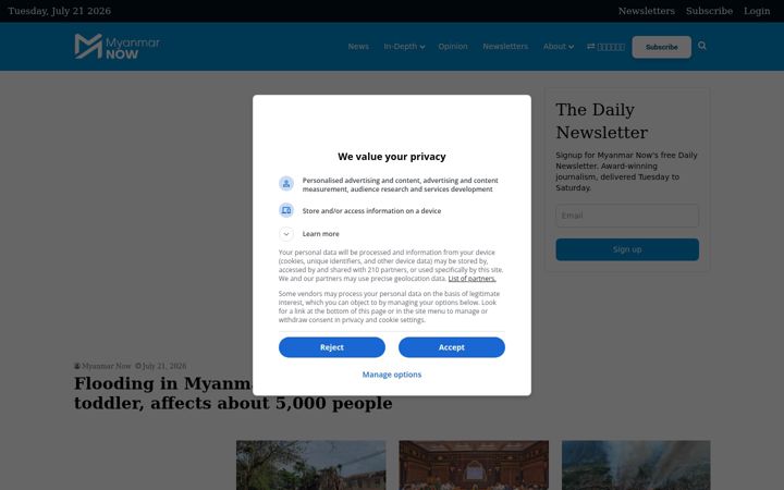 Captură de ecran a myanmar-now.org